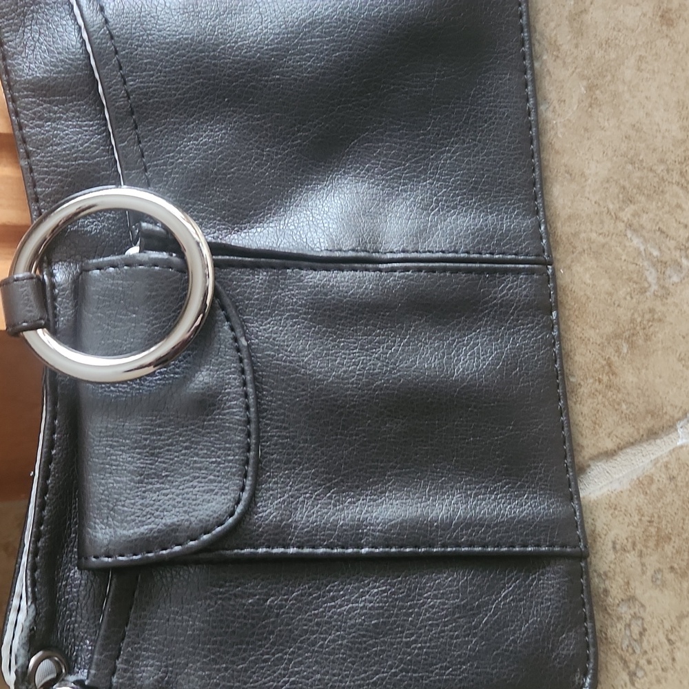 Pouchee Black Women's Crossbody Bag with Silver Ring Accent - Picture 2 of 12